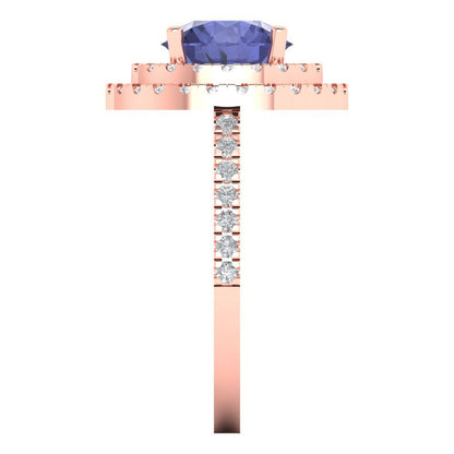2.6 cttw Simulated Tanzanite Hidden Halo Engagement Ring - Solid Rose Gold (VVS1, Round Cut,8.0mm)
