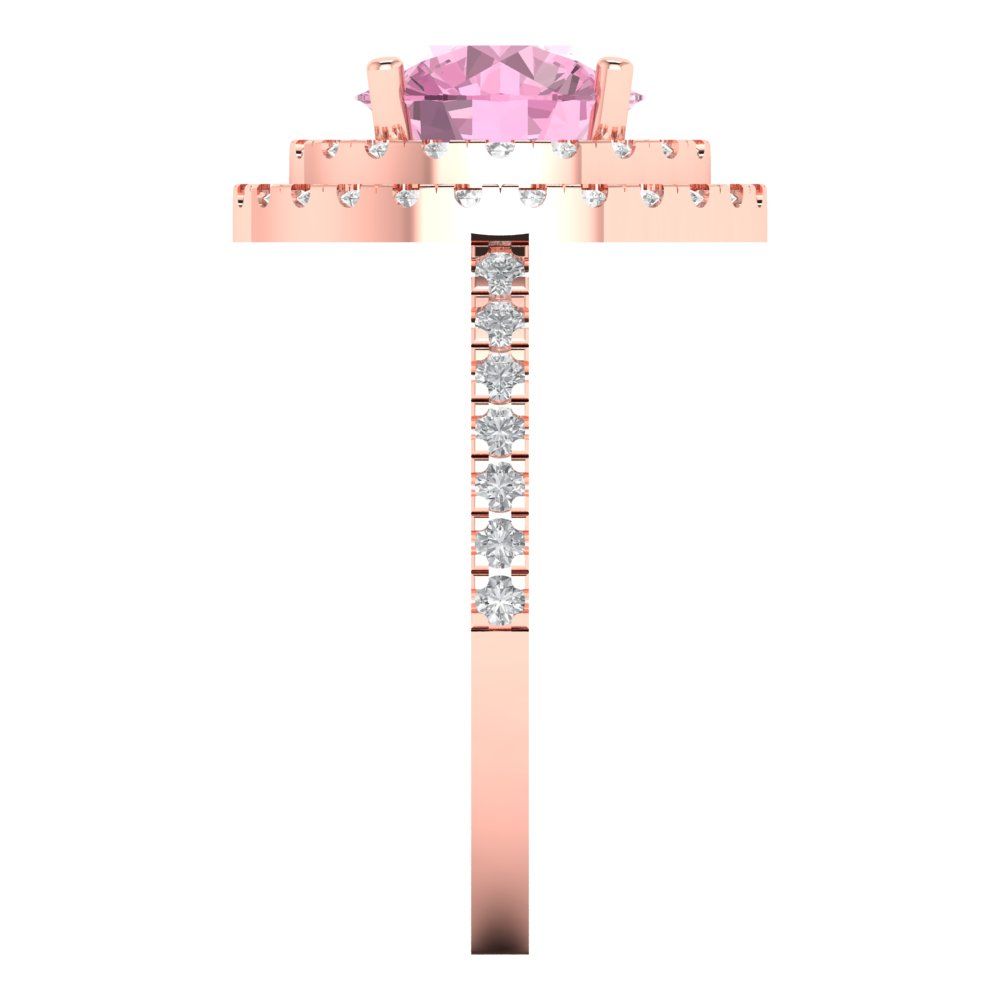 2.6 cttw Zirconia Simulated Pink Diamond Hidden Halo Engagement Ring - Solid Rose Gold (VVS1, Round Cut,8.0mm)