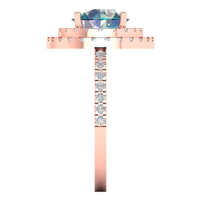 2.6 cttw Blue Moissanite Hidden Halo Engagement Ring - Solid Gold (Round Cut,8.0mm)