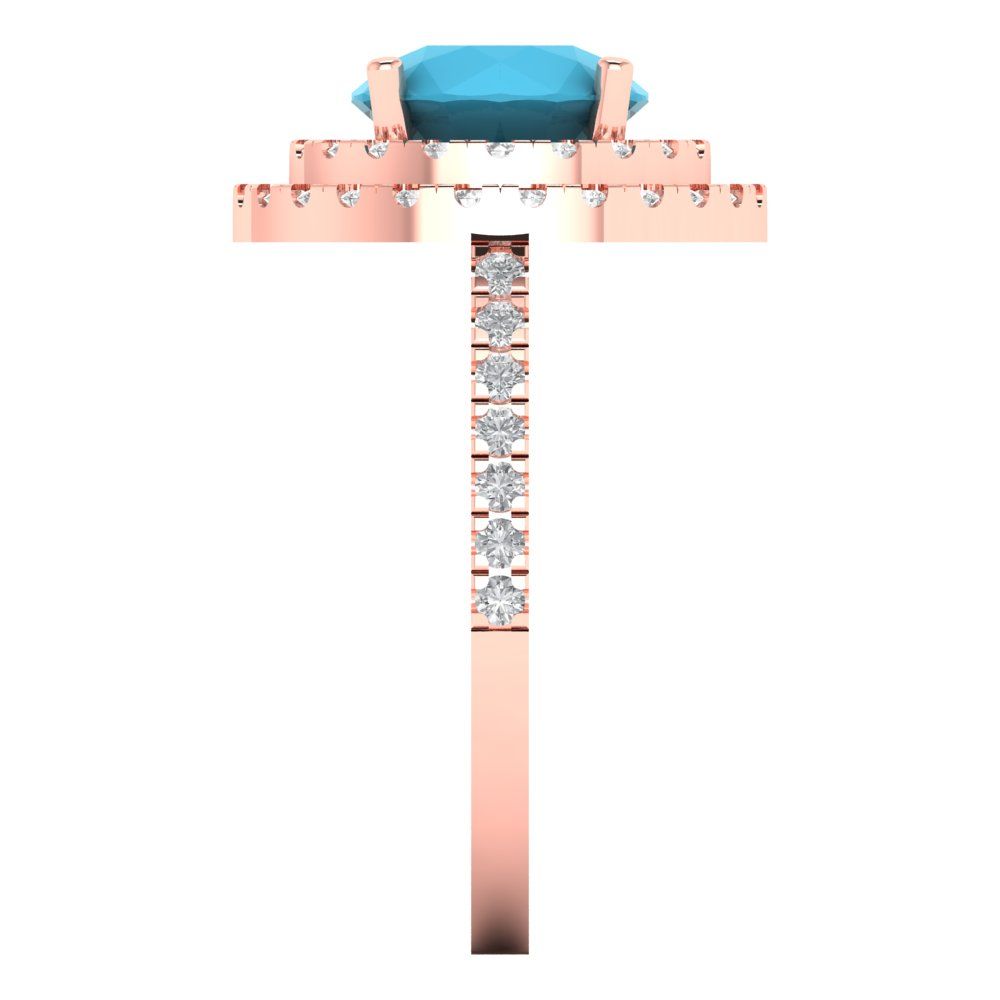 2.6 cttw Simulated Turquoise Hidden Halo Engagement Ring - Solid Rose Gold (VVS1, Round Cut,8.0mm)