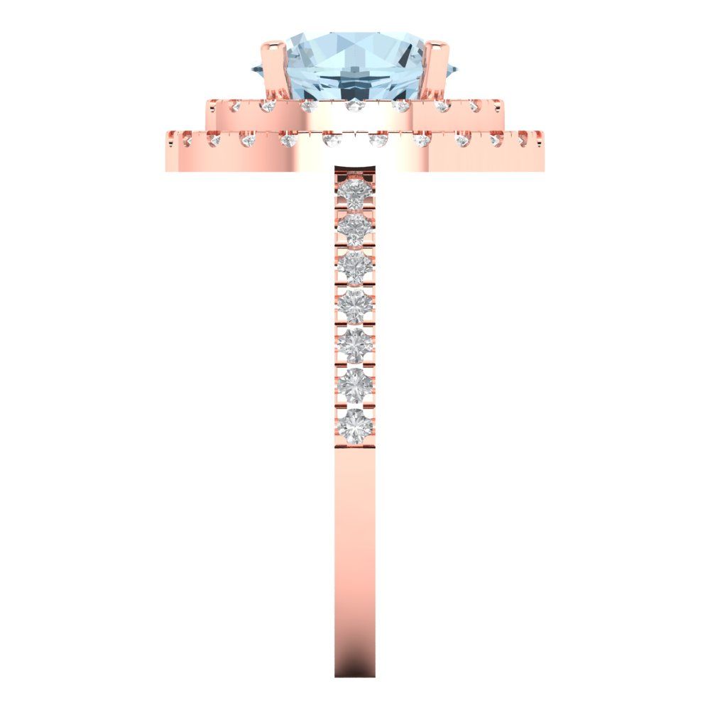2.6 cttw Zirconia Simulated Blue Diamond Hidden Halo Engagement Ring - Solid Rose Gold (VVS1, Round Cut,8.0mm)