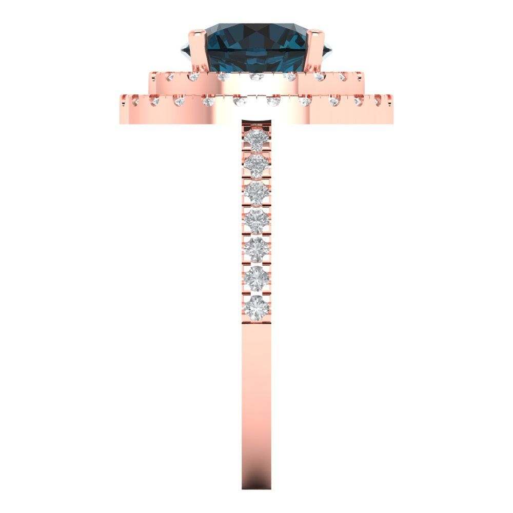 2.6 cttw Natural London Blue Topaz Hidden Halo Engagement Ring - Solid Rose Gold (VVS1, Round Cut,8.0mm)