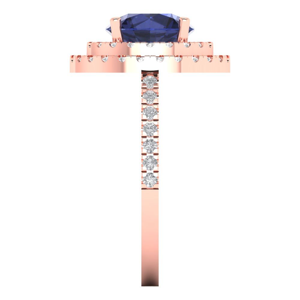 2.6 cttw Simulated Blue Sapphire Hidden Halo Engagement Ring - Solid Rose Gold (VVS1, Round Cut,8.0mm)