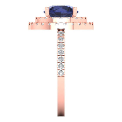 2.6 cttw Simulated Blue Sapphire Hidden Halo Engagement Ring - Solid Rose Gold (VVS1, Round Cut,8.0mm)