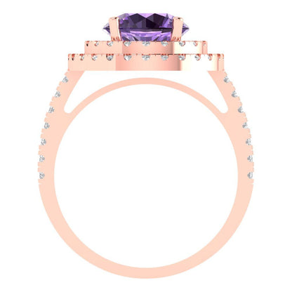 2.6 cttw Simulated Alexandrite Hidden Halo Engagement Ring - Solid Gold (Round Cut,8.0mm)