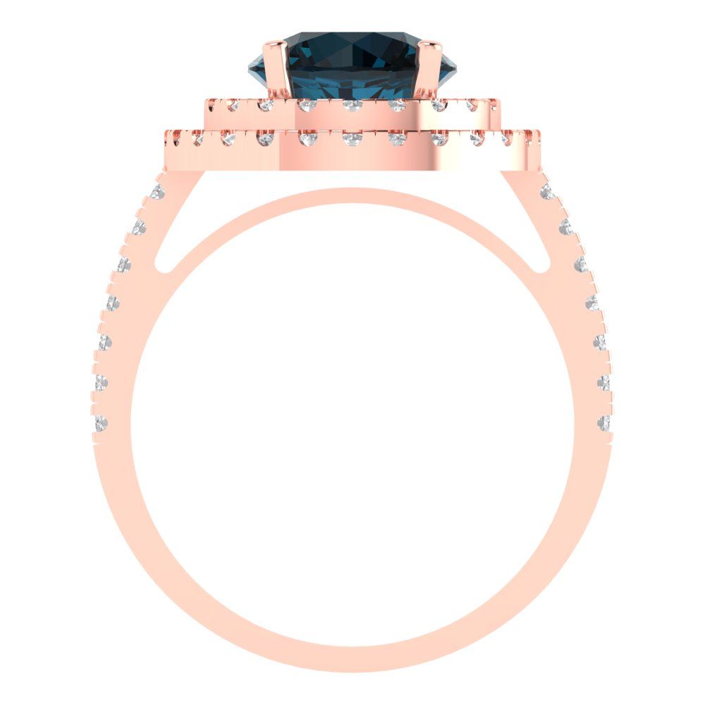 2.6 cttw Natural London Blue Topaz Hidden Halo Engagement Ring - Solid Rose Gold (VVS1, Round Cut,8.0mm)