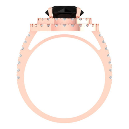 2.6 cttw Natural Onyx Hidden Halo Engagement Ring - Solid Gold (Round Cut,8.0mm)