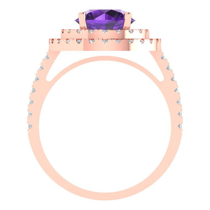 2.6 cttw Natural Amethyst Hidden Halo Engagement Ring - Solid Gold (Round Cut,8.0mm)