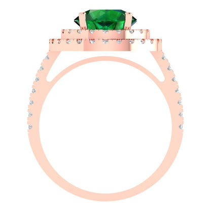 2.6 cttw Simulated Emerald Hidden Halo Engagement Ring - Solid Gold (Round Cut,8.0mm)