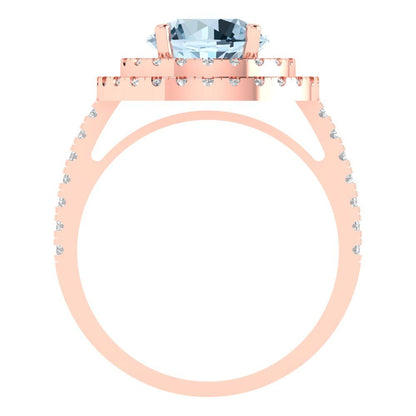 2.6 cttw Zirconia Simulated Blue Diamond Hidden Halo Engagement Ring - Solid Rose Gold (VVS1, Round Cut,8.0mm)