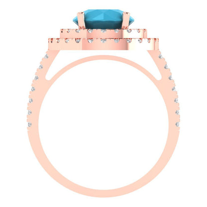 2.6 cttw Simulated Turquoise Hidden Halo Engagement Ring - Solid Rose Gold (VVS1, Round Cut,8.0mm)