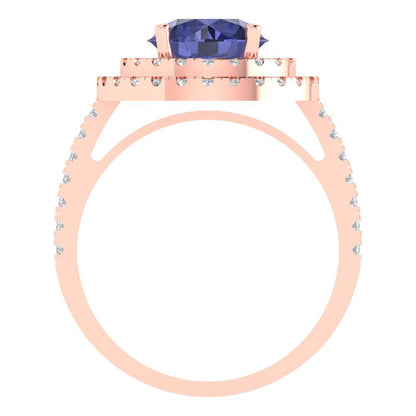 2.6 cttw Simulated Tanzanite Hidden Halo Engagement Ring - Solid Rose Gold (VVS1, Round Cut,8.0mm)