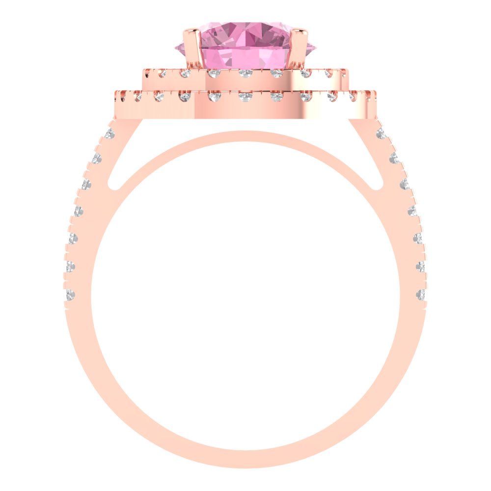 2.6 cttw Zirconia Simulated Pink Diamond Hidden Halo Engagement Ring - Solid Rose Gold (VVS1, Round Cut,8.0mm)