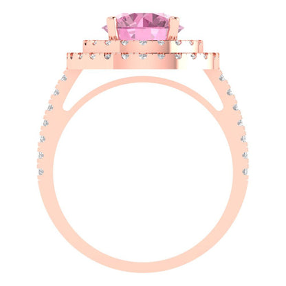 2.6 cttw Zirconia Simulated Pink Diamond Hidden Halo Engagement Ring - Solid Rose Gold (VVS1, Round Cut,8.0mm)