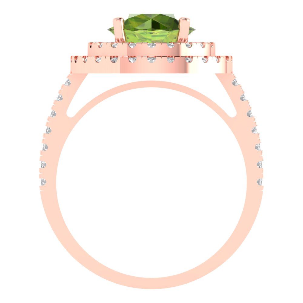 2.6 cttw Natural Peridot Hidden Halo Engagement Ring - Solid Gold (Round Cut,8.0mm)