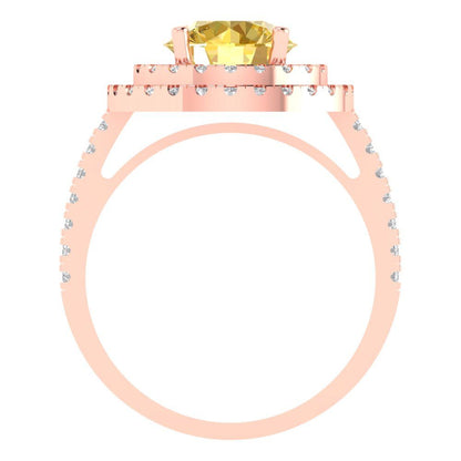 2.6 cttw Zirconia Simulated Yellow Diamond Hidden Halo Engagement Ring - Solid Rose Gold (VVS1, Round Cut,8.0mm)