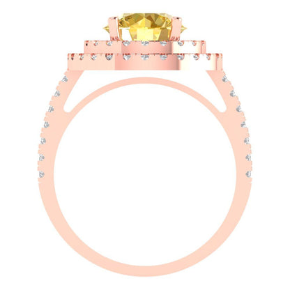 2.6 cttw Natural Citrine Hidden Halo Engagement Ring - Solid Rose Gold (VVS1, Round Cut,8.0mm)