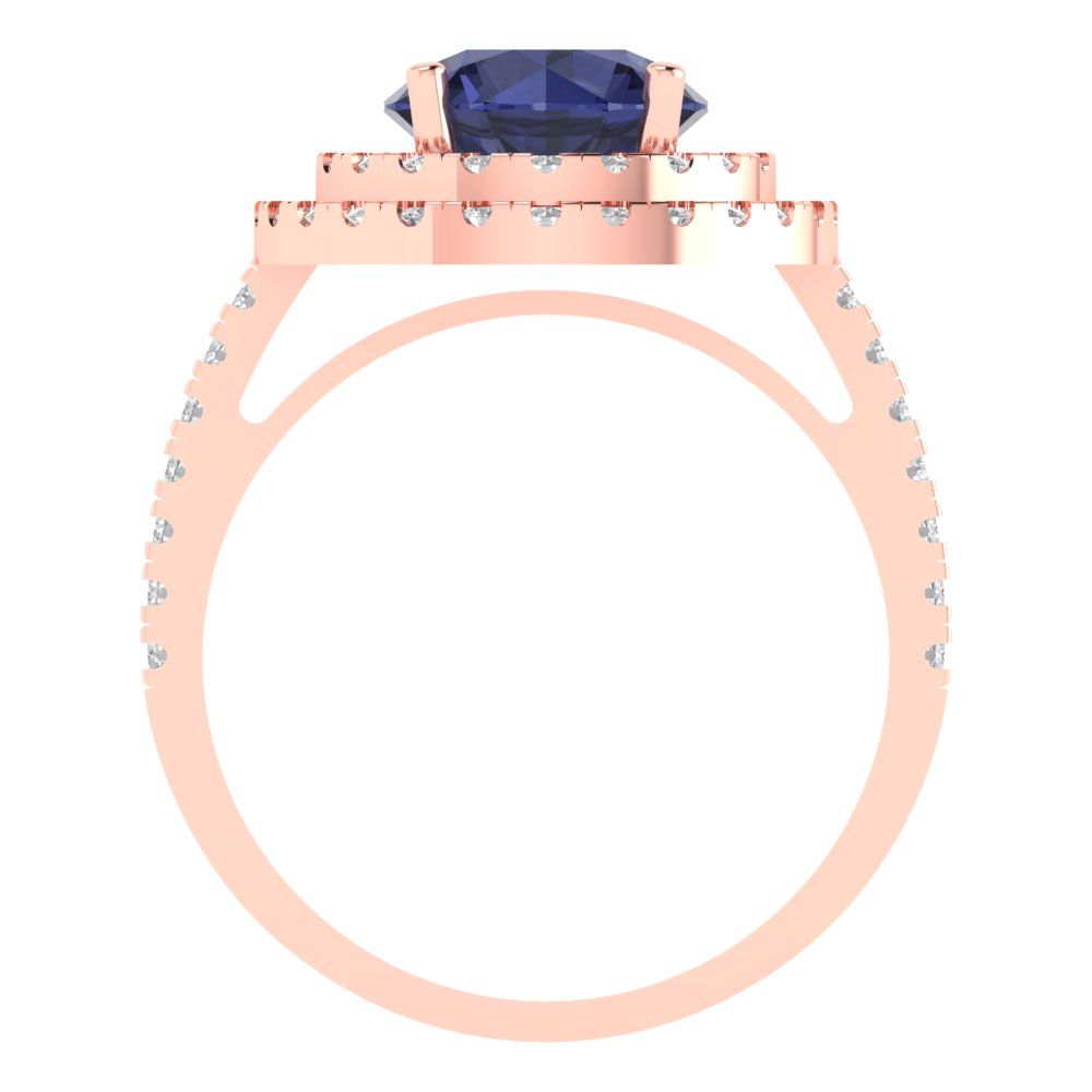 2.6 cttw Simulated Blue Sapphire Hidden Halo Engagement Ring - Solid Rose Gold (VVS1, Round Cut,8.0mm)