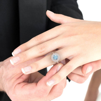 2.6 cttw Natural Aquamarine Hidden Halo Engagement Ring - Solid Gold (Round Cut,8.0mm)