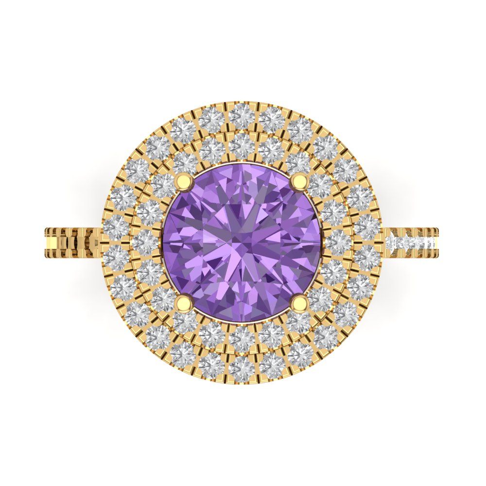2.6 cttw Simulated Alexandrite Hidden Halo Engagement Ring - Solid Gold (Round Cut,8.0mm)