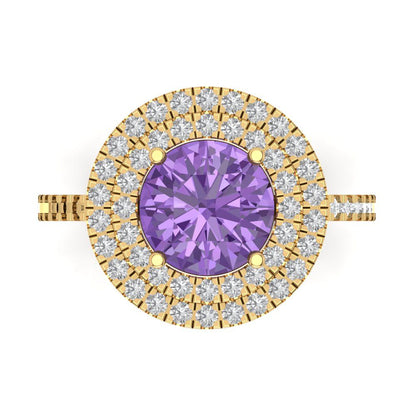 2.6 cttw Simulated Alexandrite Hidden Halo Engagement Ring - Solid Gold (Round Cut,8.0mm)