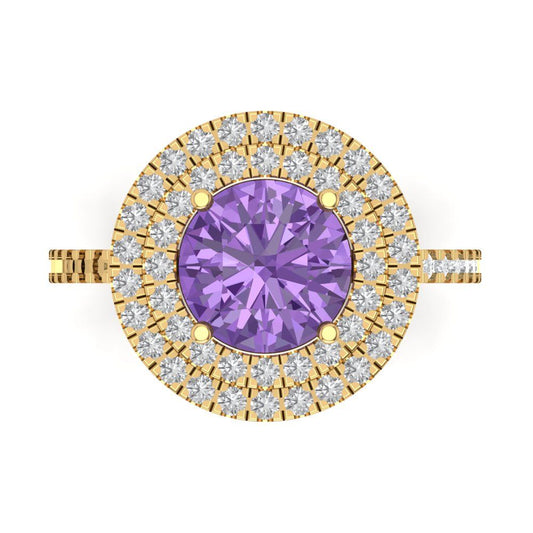 2.6 cttw Simulated Alexandrite Hidden Halo Engagement Ring - Solid Yellow Gold (VVS1, Round Cut,8.0mm)