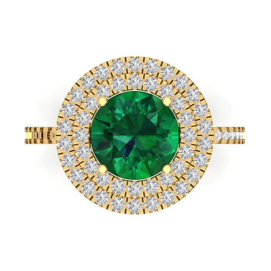 2.6 cttw Simulated Emerald Hidden Halo Engagement Ring - Solid Yellow Gold (VVS1, Round Cut,8.0mm)