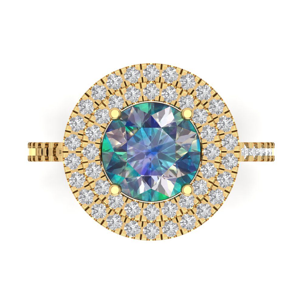 2.6 cttw Blue Moissanite Hidden Halo Engagement Ring - Solid Yellow Gold (VVS1, Round Cut,8.0mm)