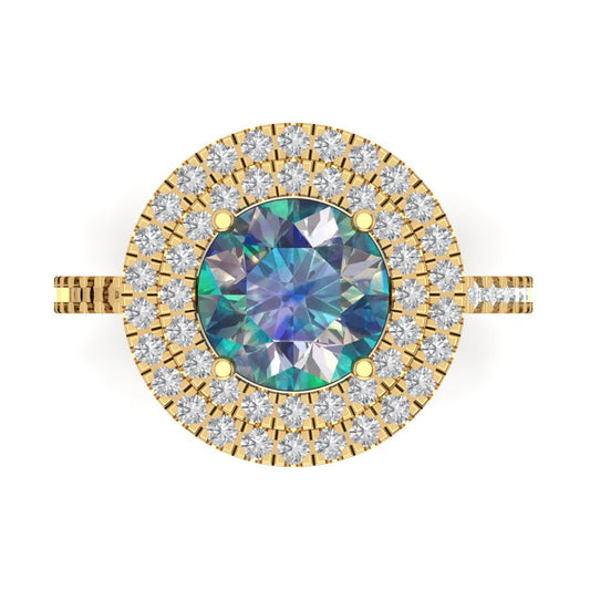 2.6 cttw Blue Moissanite Hidden Halo Engagement Ring - Solid Yellow Gold (VVS1, Round Cut,8.0mm)