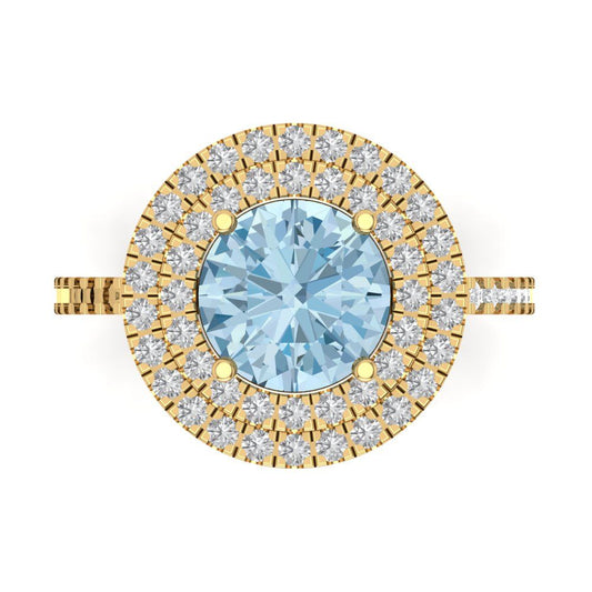 2.6 cttw Natural Aquamarine Hidden Halo Engagement Ring - Solid Yellow Gold (VVS1, Round Cut,8.0mm)