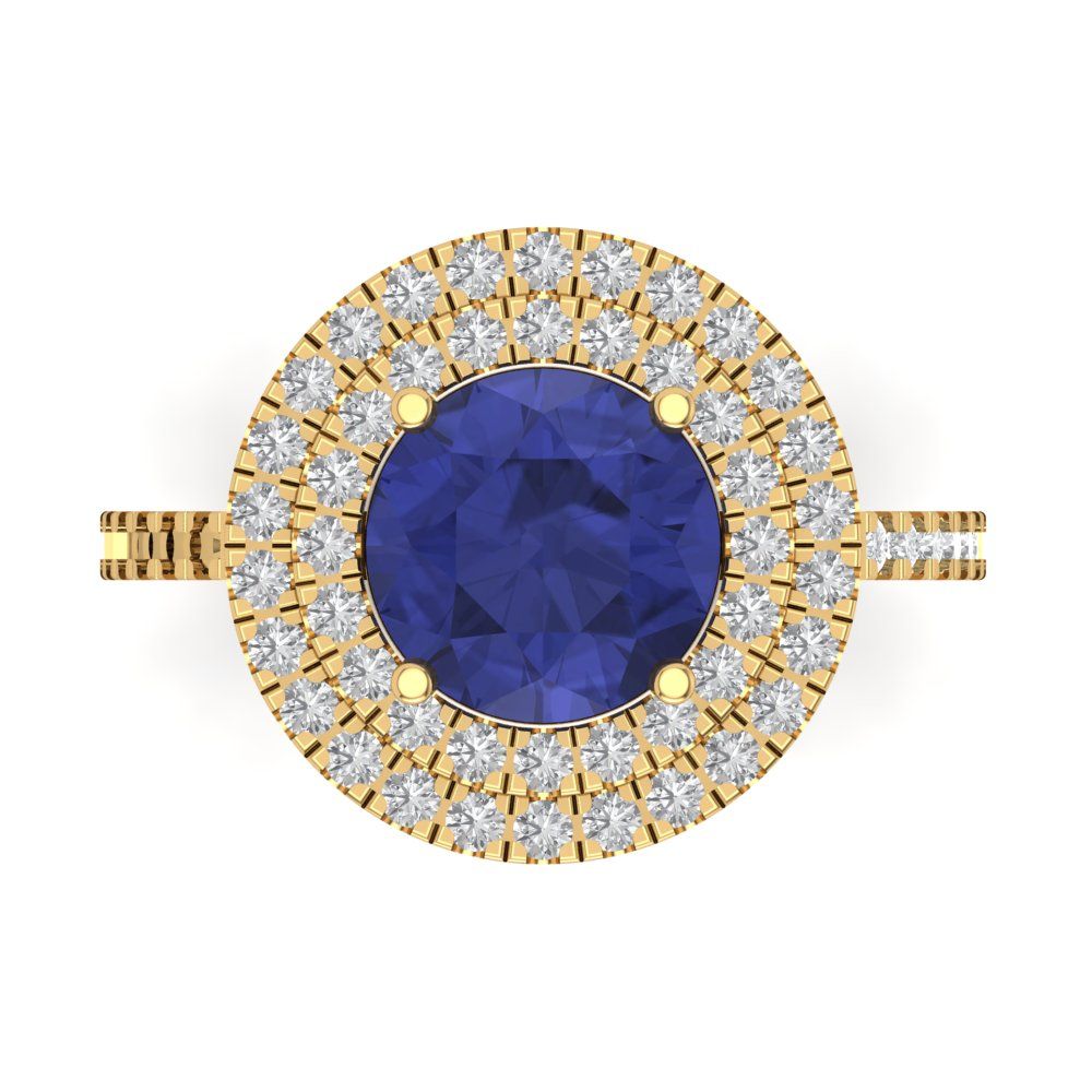 2.6 cttw Simulated Tanzanite Hidden Halo Engagement Ring - Solid Gold (Round Cut,8.0mm)