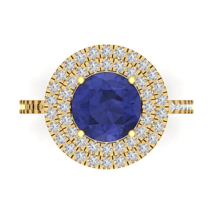 2.6 cttw Simulated Tanzanite Hidden Halo Engagement Ring - Solid Gold (Round Cut,8.0mm)