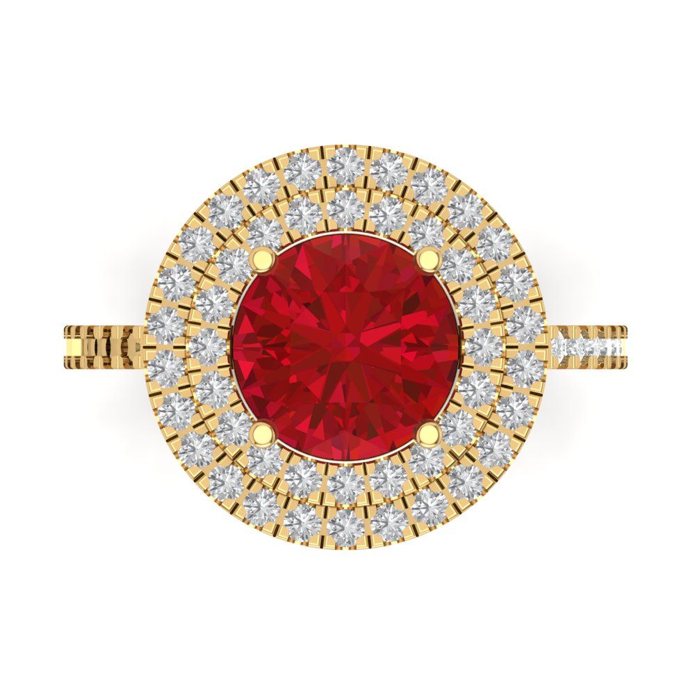 2.6 cttw Simulated Pink Tourmaline Hidden Halo Engagement Ring - Solid Gold (Round Cut,8.0mm)