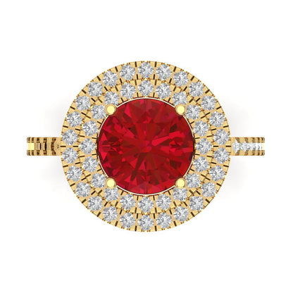 2.6 cttw Simulated Pink Tourmaline Hidden Halo Engagement Ring - Solid Gold (Round Cut,8.0mm)