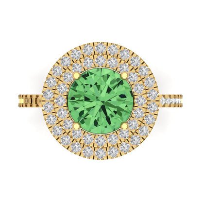 2.6 cttw Zirconia Simulated Green Diamond Hidden Halo Engagement Ring - Solid Gold (VVS1, Round Cut,8.0mm)