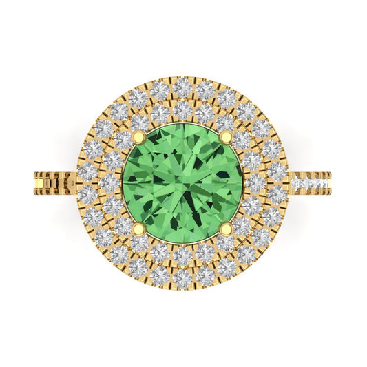 2.6 cttw Zirconia Simulated Green Diamond Hidden Halo Engagement Ring - Solid Yellow Gold (VVS1, Round Cut,8.0mm)