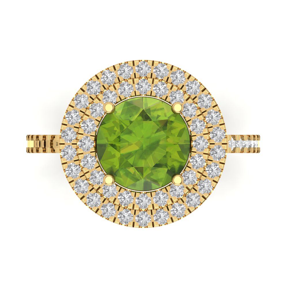 2.6 cttw Natural Peridot Hidden Halo Engagement Ring - Solid Gold (Round Cut,8.0mm)