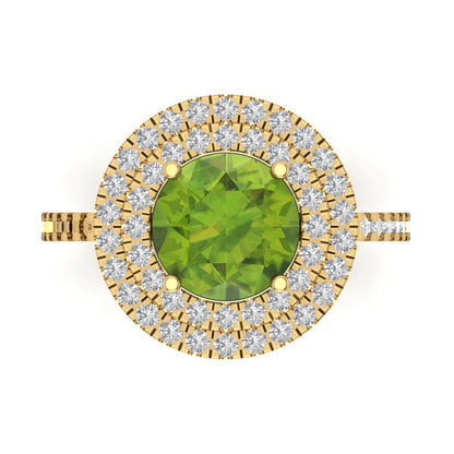 2.6 cttw Natural Peridot Hidden Halo Engagement Ring - Solid Gold (Round Cut,8.0mm)