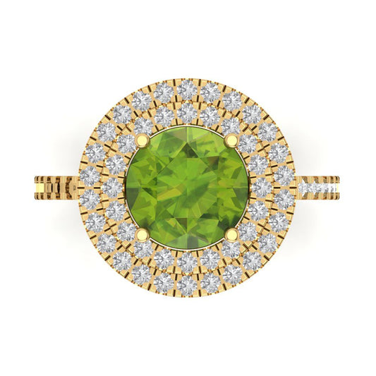 2.6 cttw Natural Peridot Hidden Halo Engagement Ring - Solid Yellow Gold (VVS1, Round Cut,8.0mm)