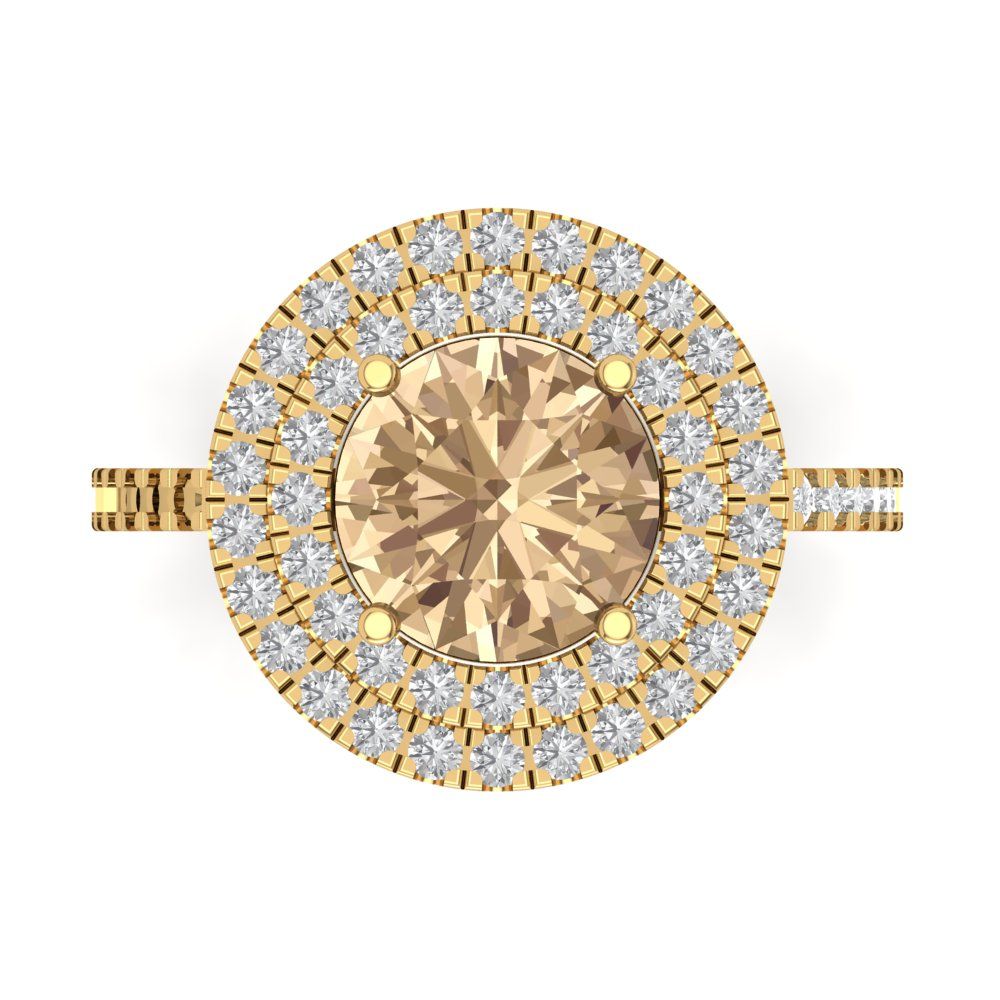 2.6 cttw Yellow Moissanite Hidden Halo Engagement Ring - Solid Yellow Gold (VVS1, Round Cut,8.0mm)