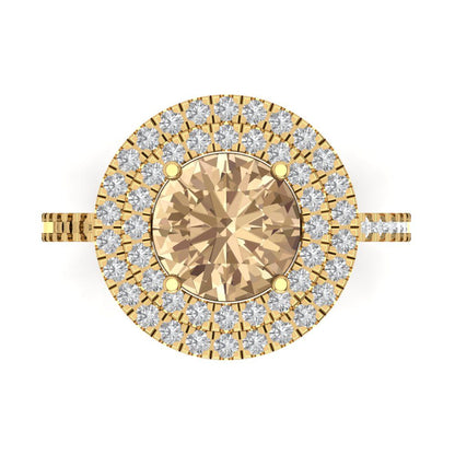 2.6 cttw Yellow Moissanite Hidden Halo Engagement Ring - Solid Yellow Gold (VVS1, Round Cut,8.0mm)