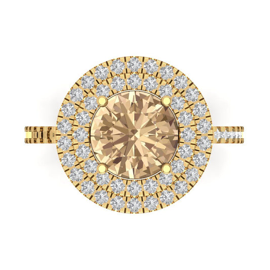 2.6 cttw Yellow Moissanite Hidden Halo Engagement Ring - Solid Yellow Gold (VVS1, Round Cut,8.0mm)
