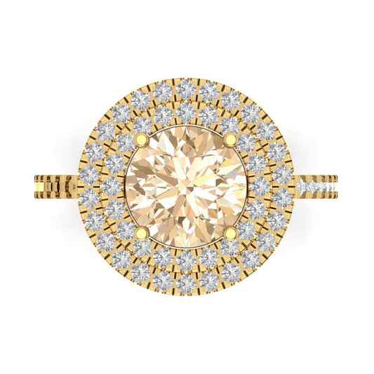 2.6 cttw Natural Morganite Hidden Halo Engagement Ring - Solid Yellow Gold (VVS1, Round Cut,8.0mm)