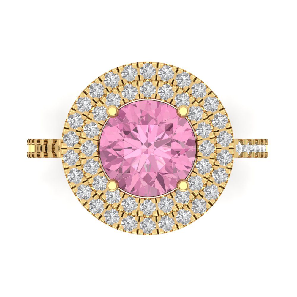 2.6 cttw Zirconia Simulated Pink Diamond Hidden Halo Engagement Ring - Solid Gold (VVS1, Round Cut,8.0mm)