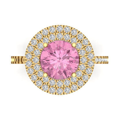2.6 cttw Zirconia Simulated Pink Diamond Hidden Halo Engagement Ring - Solid Gold (VVS1, Round Cut,8.0mm)