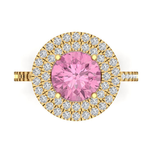 2.6 cttw Zirconia Simulated Pink Diamond Hidden Halo Engagement Ring - Solid Yellow Gold (VVS1, Round Cut,8.0mm)