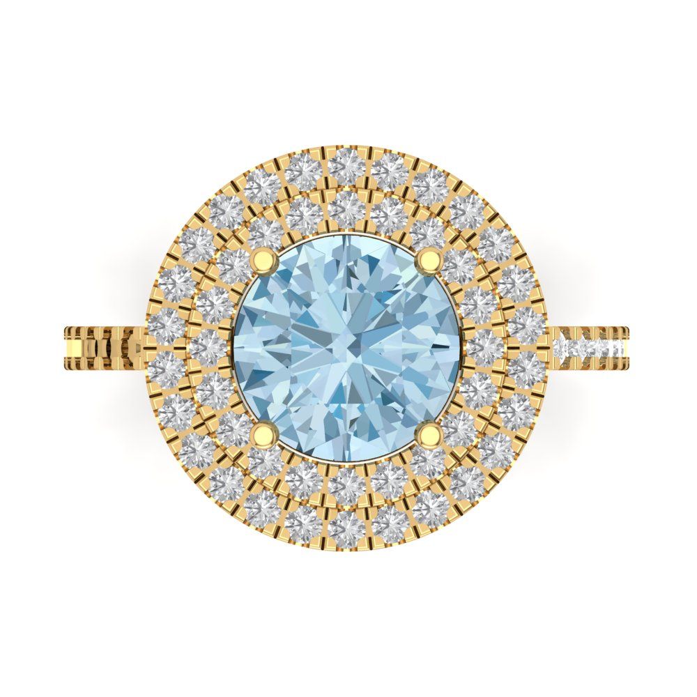 2.6 cttw Zirconia Simulated Blue Diamond Hidden Halo Engagement Ring - Solid Gold (VVS1, Round Cut,8.0mm)