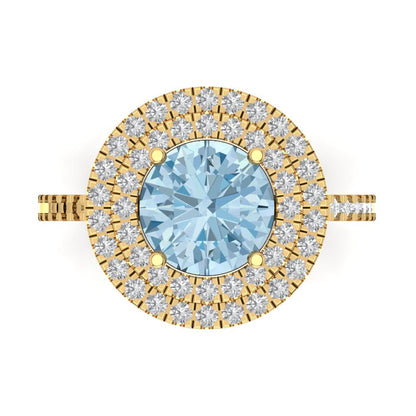 2.6 cttw Zirconia Simulated Blue Diamond Hidden Halo Engagement Ring - Solid Gold (VVS1, Round Cut,8.0mm)