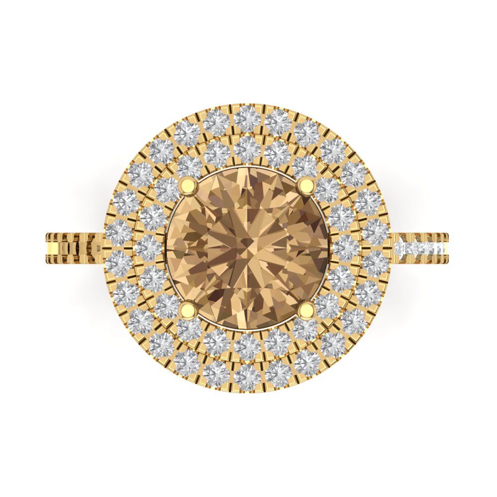 2.6 cttw Zirconia Simulated Champagne Diamond Hidden Halo Engagement Ring - Solid Gold (VVS1, Round Cut,8.0mm)