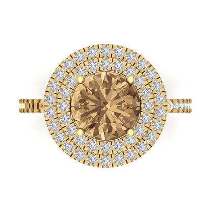 2.6 cttw Zirconia Simulated Champagne Diamond Hidden Halo Engagement Ring - Solid Gold (VVS1, Round Cut,8.0mm)